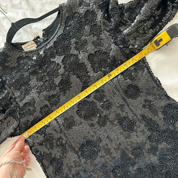 Vintage  Judith Ann Creations black sequined Silk  80s Sequin jacket sz S - Picture 3 of 6